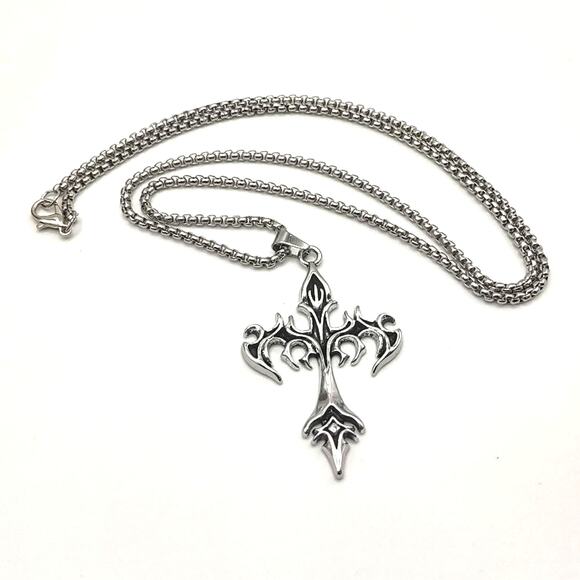 Stainless Steel Biker Style Cross Necklace Christian Valentines Birthday Gift - Picture 4 of 6